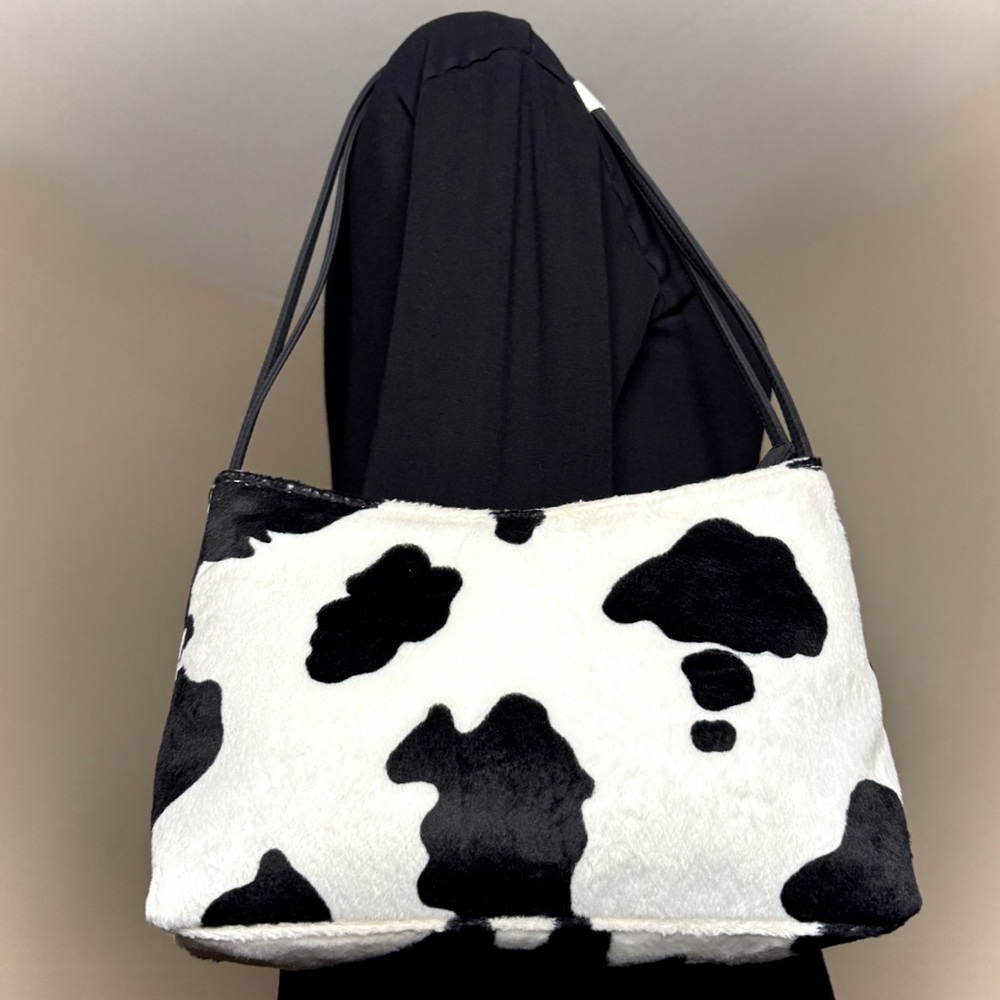 Esprit Vintage White Cow Print Faux Fur Purse Shoulder Bag Zip Closure Rare Y2K - Picture 4 of 17